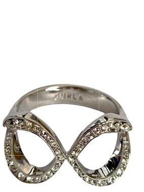 Furla Infinity Ring Rhodium Plated With Swarovski Crystals NWOT